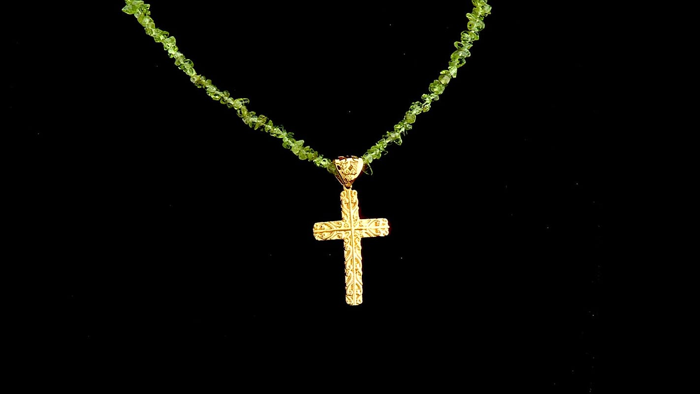 D'Joy Passport to Turkey Cross Pendant with Hebei Peridot Chips Necklace (20 Inches) in 18K Vermeil YG Over Sterling Silver 35.00 ctw 4505247