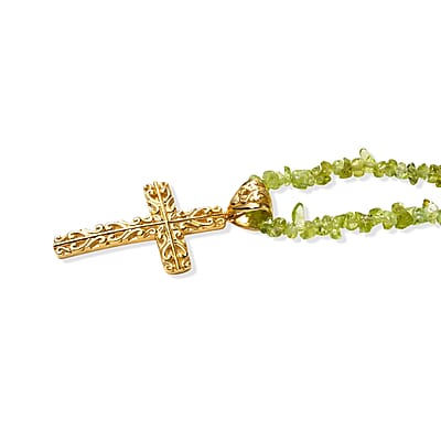 D'Joy Passport to Turkey Cross Pendant with Hebei Peridot 35.00 ctw Chips Necklace in 18K Vermeil Yellow Gold Over Sterling Silver 20 Inches