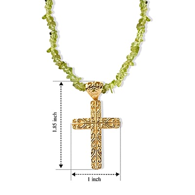 D'Joy Passport to Turkey Cross Pendant with Hebei Peridot 35.00 ctw Chips Necklace in 18K Vermeil Yellow Gold Over Sterling Silver 20 Inches