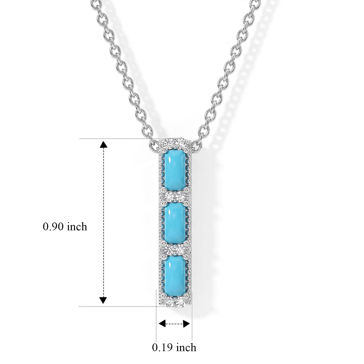 D'Joy Sleeping Beauty Turquoise and White Zircon 0.80 ctw Pendant in Rhodium Over Sterling Silver with Stainless Steel Necklace 20 Inches