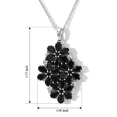 EverTrue Thai Black Spinel 13.65 ctw Pendant in Platinum Bond with Stainless Steel Necklace 20 Inches