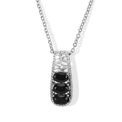 EverTrue Thai Black Spinel 9.70 ctw Bangle Bracelet (7.25 In), Earrings, Ring (Size 5) and Pendant Necklace (20 Inches) in Stainless Steel