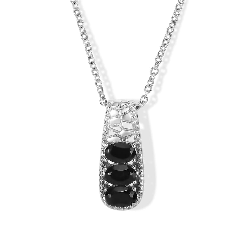 EverTrue Thai Black Spinel 9.70 ctw Bangle Bracelet (7.25 In), Earrings, Ring (Size 5) and Pendant Necklace (20 Inches) in Stainless Steel