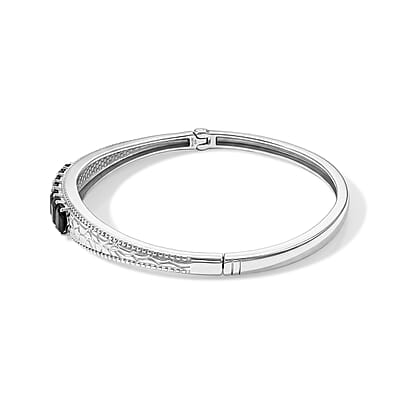EverTrue Thai Black Spinel 9.70 ctw Bangle Bracelet (7.25 In), Earrings, Ring (Size 5) and Pendant Necklace (20 Inches) in Stainless Steel