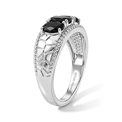 EverTrue Thai Black Spinel 9.70 ctw Bangle Bracelet (7.25 In), Earrings, Ring (Size 5) and Pendant Necklace (20 Inches) in Stainless Steel