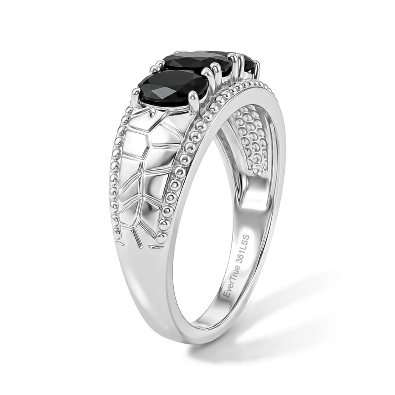 EverTrue Thai Black Spinel 9.70 ctw Bangle Bracelet (7.25 In), Earrings, Ring (Size 5) and Pendant Necklace (20 Inches) in Stainless Steel