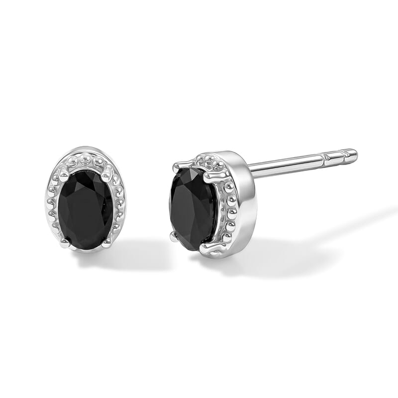 EverTrue Thai Black Spinel 9.70 ctw Bangle Bracelet (7.25 In), Earrings, Ring (Size 5) and Pendant Necklace (20 Inches) in Stainless Steel