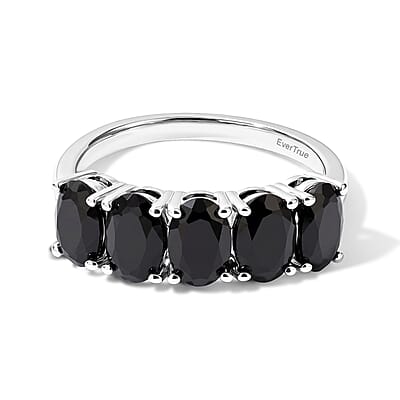 EverTrue Thai Black Spinel 11.80 ctw Earrings, Ring (Size 5.00), Pendant in Platinum Bond with Stainless Steel Necklace 20 Inches