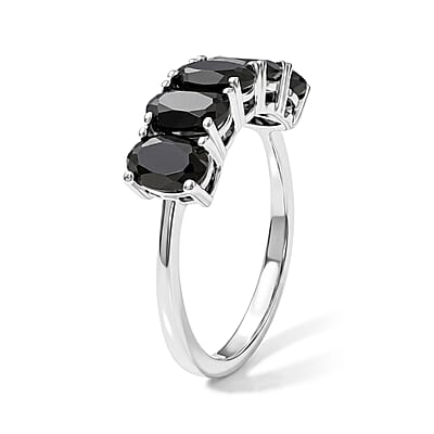EverTrue Thai Black Spinel 11.80 ctw Earrings, Ring (Size 5.00), Pendant in Platinum Bond with Stainless Steel Necklace 20 Inches