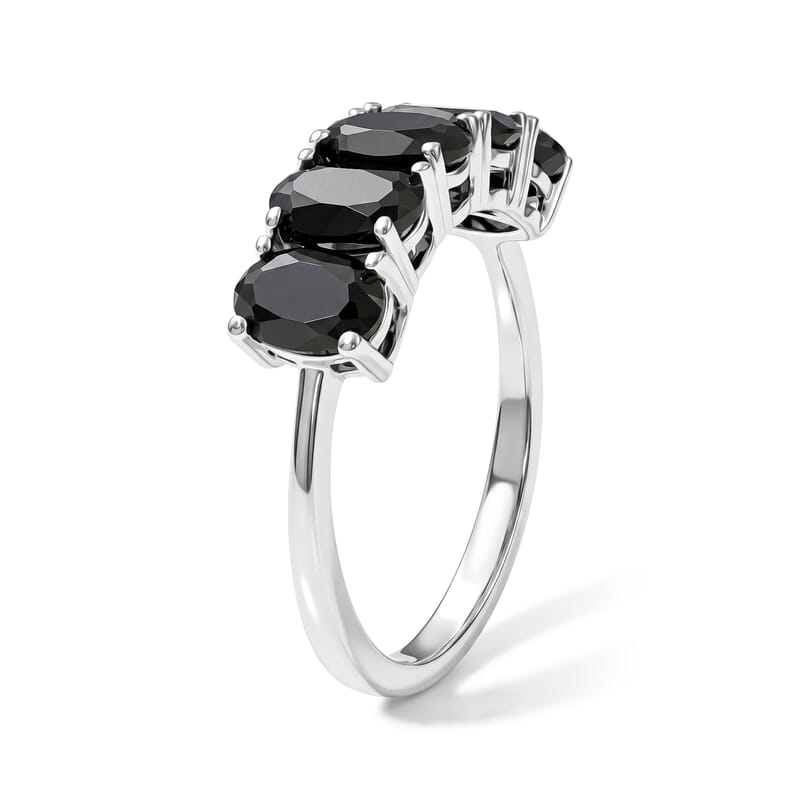 EverTrue Thai Black Spinel 11.80 ctw Earrings, Ring (Size 5.00), Pendant in Platinum Bond with Stainless Steel Necklace 20 Inches
