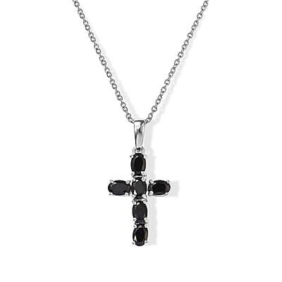 EverTrue Thai Black Spinel 11.80 ctw Earrings, Ring (Size 5.00), Pendant in Platinum Bond with Stainless Steel Necklace 20 Inches