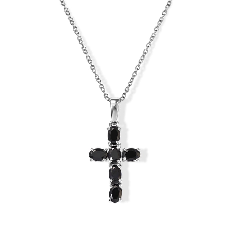 EverTrue Thai Black Spinel 11.80 ctw Earrings, Ring (Size 5.00), Pendant in Platinum Bond with Stainless Steel Necklace 20 Inches
