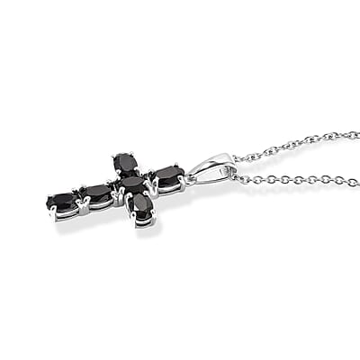 EverTrue Thai Black Spinel 11.80 ctw Earrings, Ring (Size 5.00), Pendant in Platinum Bond with Stainless Steel Necklace 20 Inches