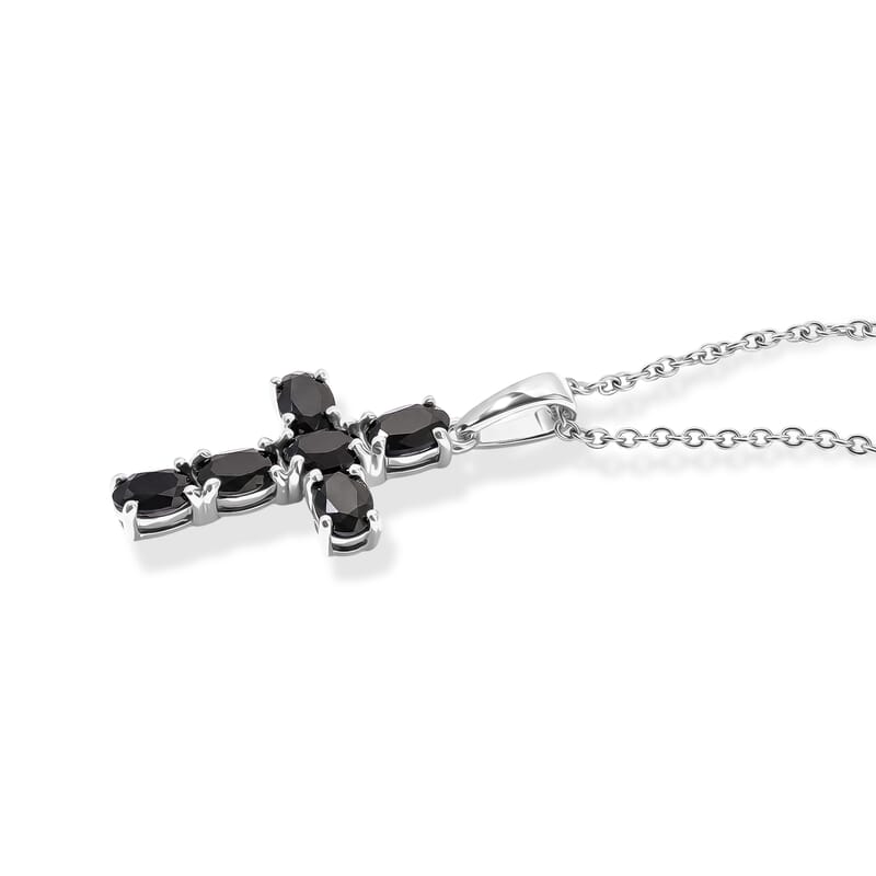 EverTrue Thai Black Spinel 11.80 ctw Earrings, Ring (Size 5.00), Pendant in Platinum Bond with Stainless Steel Necklace 20 Inches