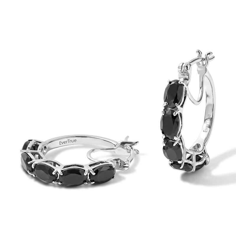EverTrue Thai Black Spinel 11.80 ctw Earrings, Ring (Size 5.00), Pendant in Platinum Bond with Stainless Steel Necklace 20 Inches