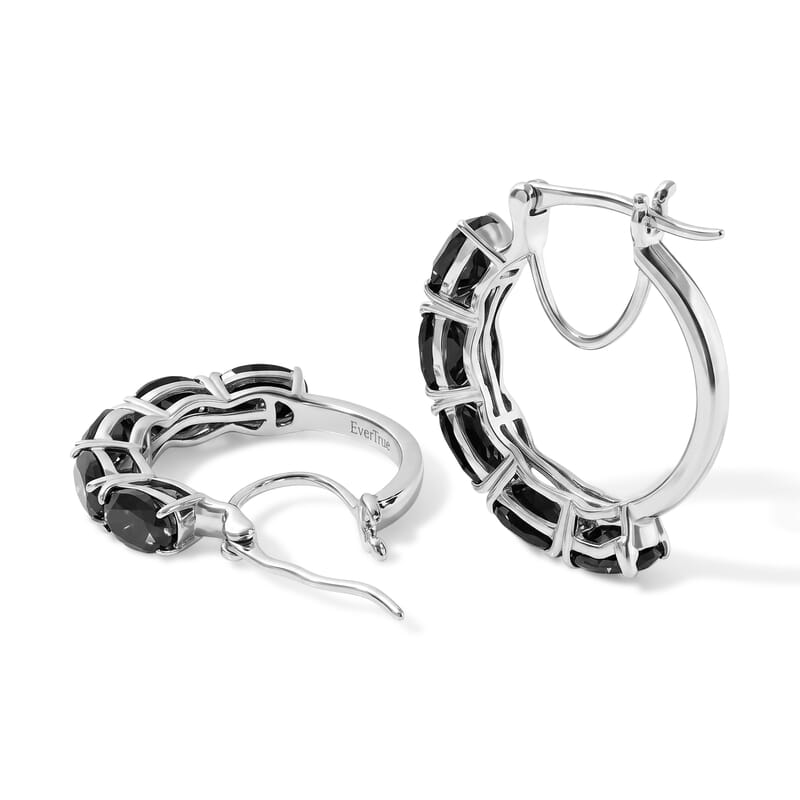 EverTrue Thai Black Spinel 11.80 ctw Earrings, Ring (Size 5.00), Pendant in Platinum Bond with Stainless Steel Necklace 20 Inches