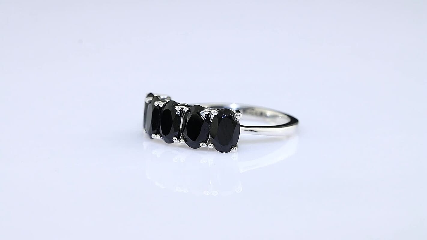 EverTrue Thai Black Spinel Earrings, Ring (Size 5.00), Pendant in Platinum Bond with Stainless Steel Necklace (20 Inches) 11.80 ctw