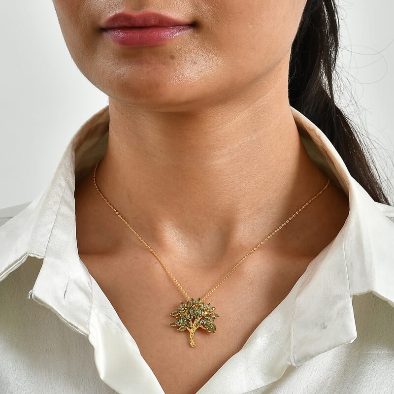 D'Joy Premium Tanzanian Natural Green Apatite 2.50 ctw Pendant Necklace in 18K Vermeil Yellow Gold Over Sterling Silver 20 Inches