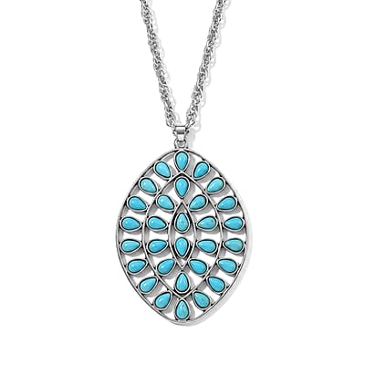 Blue Howlite 3.50 ctw Earrings and Cactus Blooms Necklace (20-22 Inches) in Silvertone