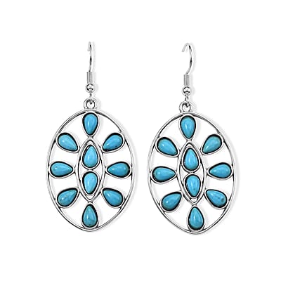 Blue Howlite 3.50 ctw Earrings and Cactus Blooms Necklace (20-22 Inches) in Silvertone