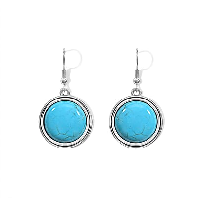 Blue Howlite 9.00 ctw Earrings and Pebble Mosaic Necklace (20-22 Inches) in Silvertone