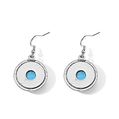 Blue Howlite 9.00 ctw Earrings and Pebble Mosaic Necklace (20-22 Inches) in Silvertone