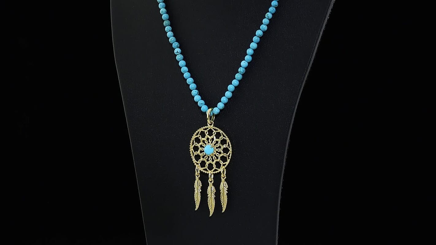 D'Joy Passport to Turkey Sleeping Beauty Turquoise, Pendant with Blue Turquoise Beaded Necklace (18 Inch) in 18K Vermeil YG Over Sterling Silver