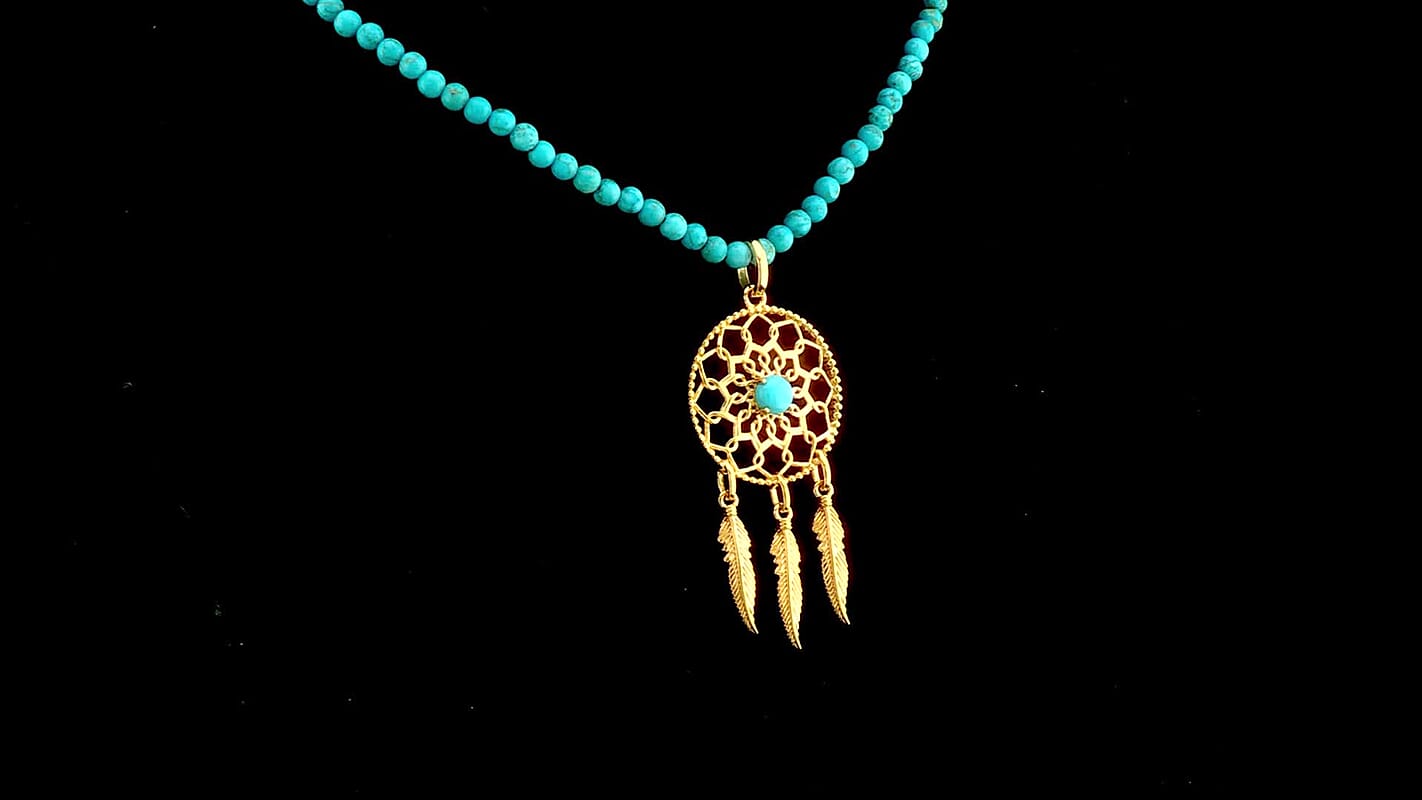 D'Joy Passport to Turkey Sleeping Beauty Turquoise, Pendant with Blue Turquoise Beaded Necklace (18 Inch) in 18K Vermeil YG Over Sterling Silver