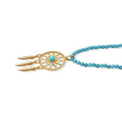 D'Joy Passport to Turkey Sleeping Beauty Turquoise, Pendant with Blue Turquoise Beaded Necklace 18 Inches in 18K Vermeil Yellow Gold Over Sterling Silver 70.80 ctw