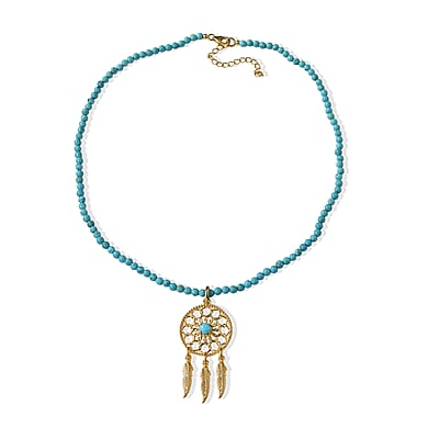 D'Joy Passport to Turkey Sleeping Beauty Turquoise, Pendant with Blue Turquoise Beaded Necklace 18 Inches in 18K Vermeil Yellow Gold Over Sterling Silver 70.80 ctw