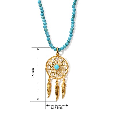 D'Joy Passport to Turkey Sleeping Beauty Turquoise, Pendant with Blue Turquoise Beaded Necklace 18 Inches in 18K Vermeil Yellow Gold Over Sterling Silver 70.80 ctw