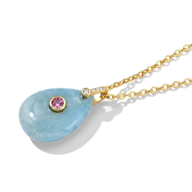 Amazonite, Austrian Crystal and Simulated Diamond 20.00 ctw Pendant in Silvertone with ION Plated YG Stainless Steel Necklace 17.5-19.5 Inches