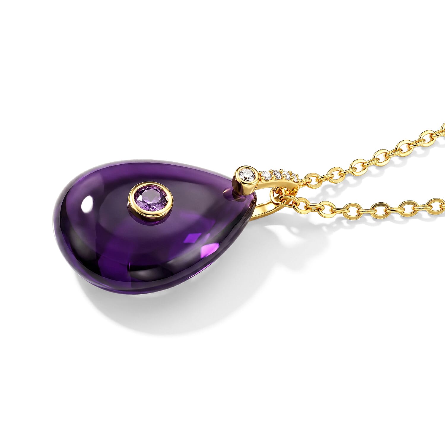 African Amethyst, Austrian Crystal and Simulated Diamond 20.00 ctw Pendant in Silvertone with ION Plated YG Stainless Steel Necklace 17.5-19.5 Inches