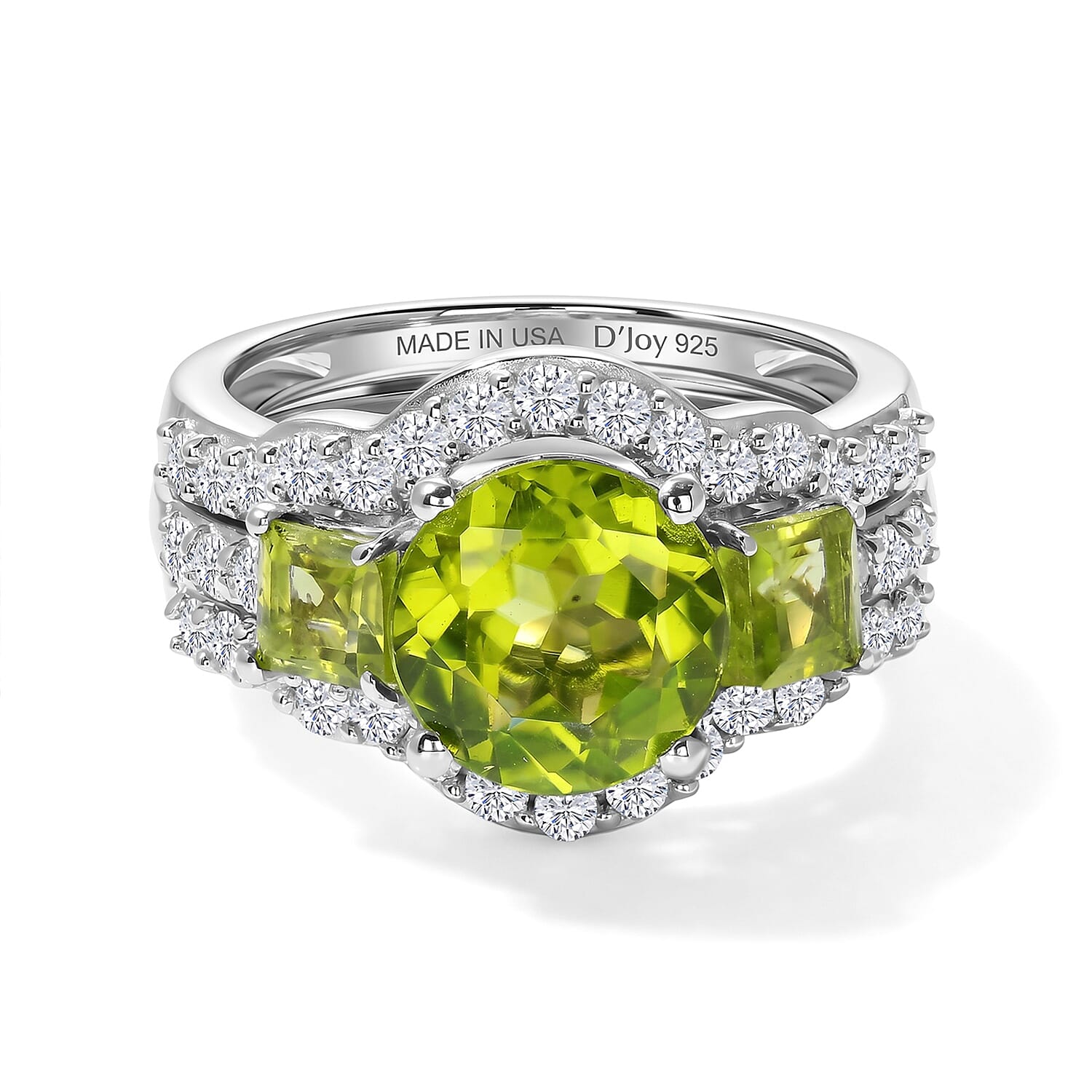 D'Joy Hebei Peridot and Moissanite 4.60 ctw Set of 2 Ring in Rhodium Over Sterling Silver (Size 6)