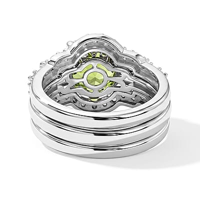 D'Joy Hebei Peridot and Moissanite 4.60 ctw Set of 2 Ring in Rhodium Over Sterling Silver (Size 6)