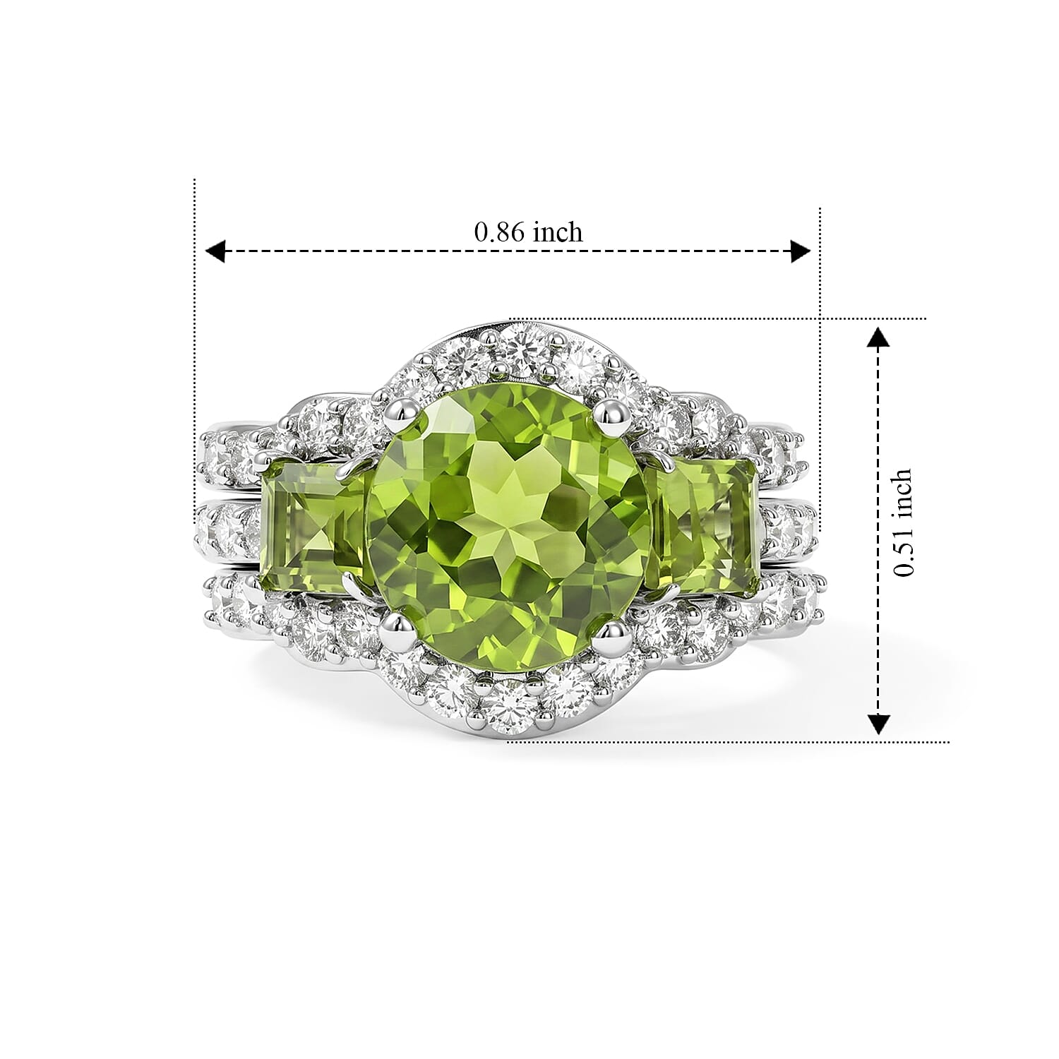 D'Joy Hebei Peridot and Moissanite 4.60 ctw Set of 2 Ring in Rhodium Over Sterling Silver (Size 6)