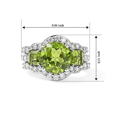 D'Joy Hebei Peridot and Moissanite 4.60 ctw Set of 2 Ring in Rhodium Over Sterling Silver (Size 6)