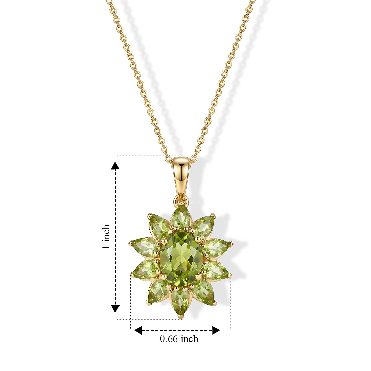 D'Joy Hebei Peridot 4.35 ctw Forest Blossom Pendant Necklace (20 Inches) in 18K Vermeil Yellow God Over Sterling Silver