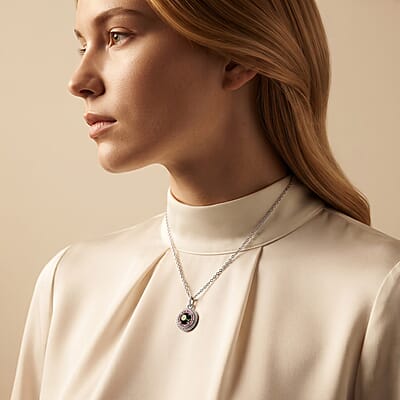 Luxuriant Lab Grown Green, Pink and White Diamond (IR) VS 1.50 ctw Verdant Blush Halo Pendant Necklace (20 Inches) in Rhodium Over Sterling Silver