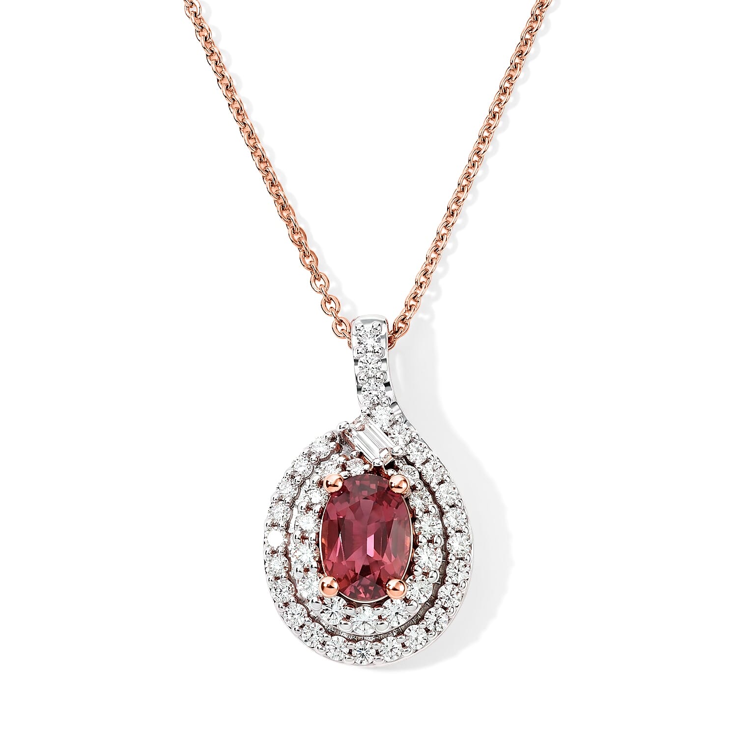 Certified & Appraised D'Joy Premium Pink Tourmaline and Moissanite 1.30 ctw Pendant Necklace in 18K Vermeil Rose Gold Over Sterling Silver 18 Inches