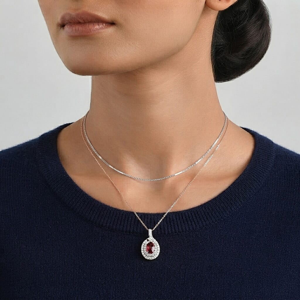 Certified & Appraised D'Joy Premium Pink Tourmaline and Moissanite 1.30 ctw Pendant Necklace in 18K Vermeil Rose Gold Over Sterling Silver 18 Inches