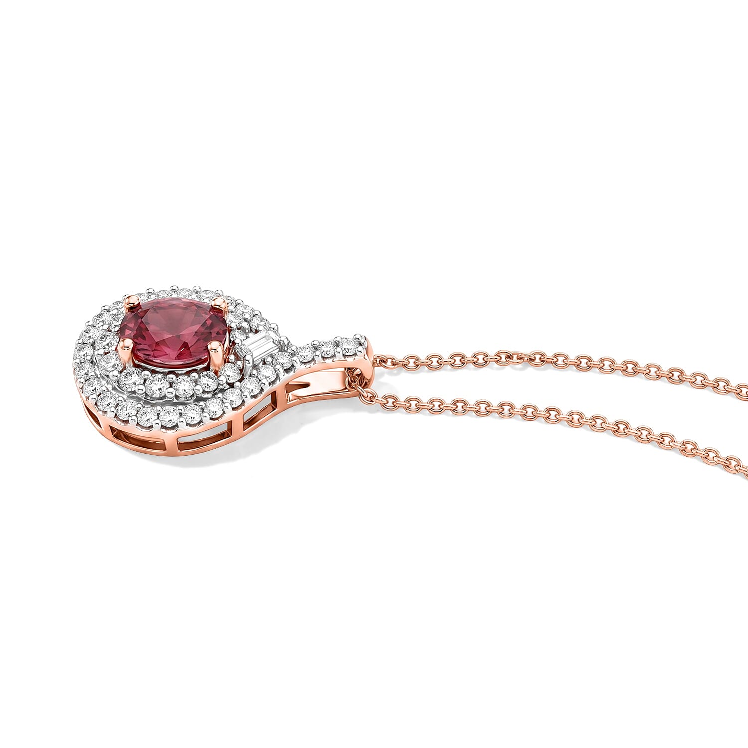Certified & Appraised D'Joy Premium Pink Tourmaline and Moissanite 1.30 ctw Pendant Necklace in 18K Vermeil Rose Gold Over Sterling Silver 18 Inches