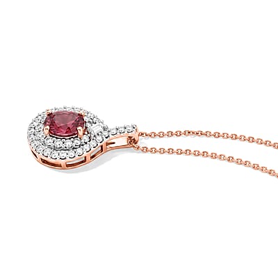 Certified & Appraised D'Joy Premium Pink Tourmaline and Moissanite 1.30 ctw Pendant Necklace in 18K Vermeil Rose Gold Over Sterling Silver 18 Inches