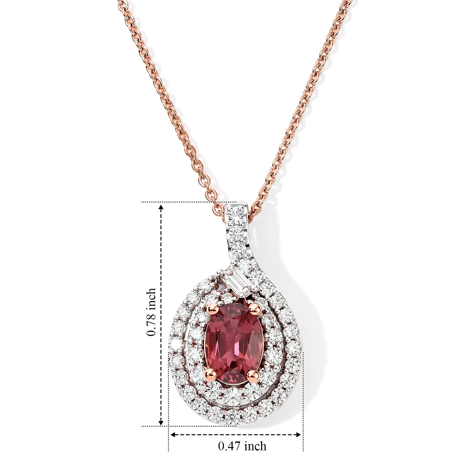 Certified & Appraised D'Joy Premium Pink Tourmaline and Moissanite 1.30 ctw Pendant Necklace in 18K Vermeil Rose Gold Over Sterling Silver 18 Inches