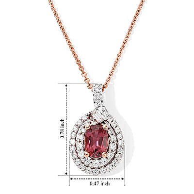 Certified & Appraised D'Joy Premium Pink Tourmaline and Moissanite 1.30 ctw Pendant Necklace in 18K Vermeil Rose Gold Over Sterling Silver 18 Inches