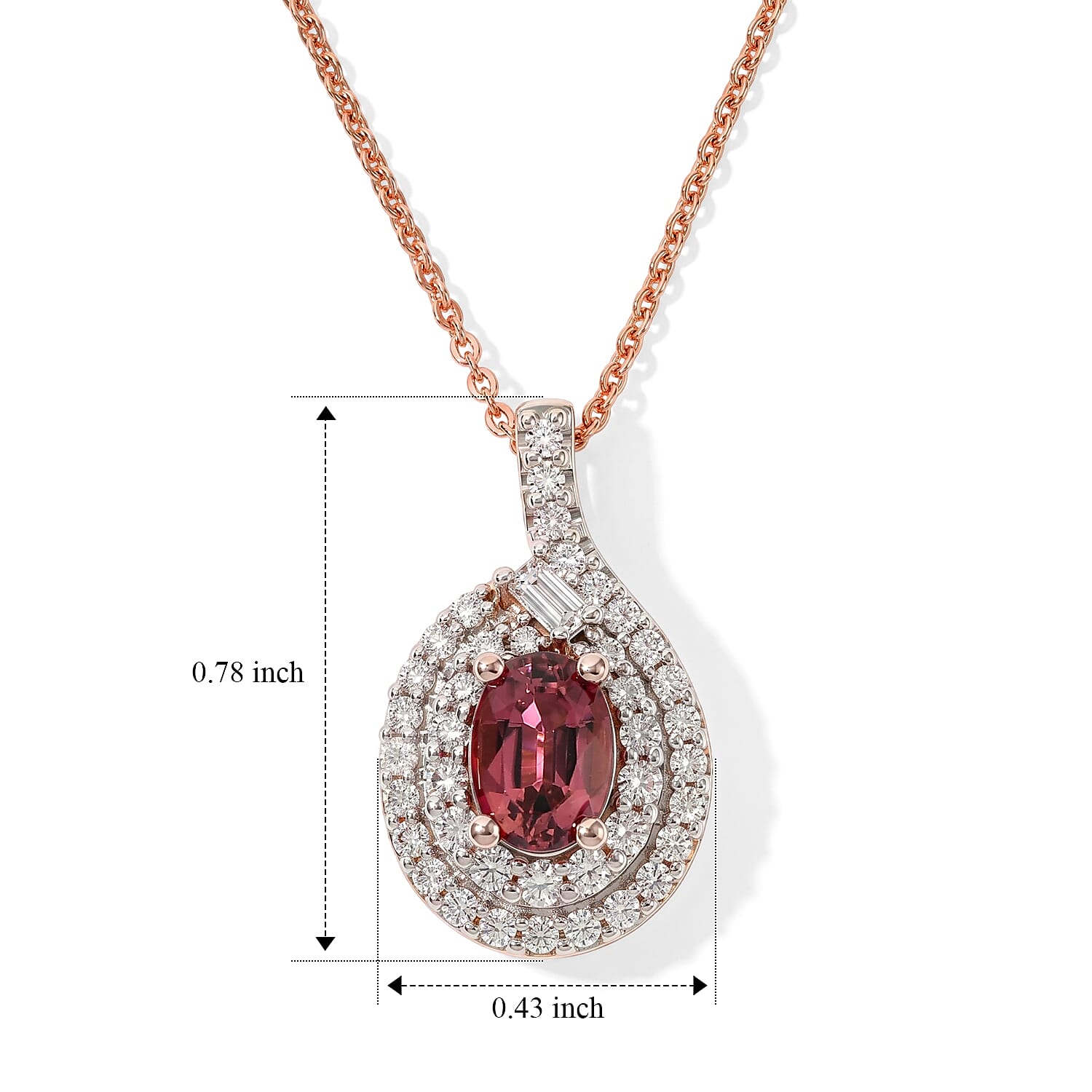 Certified & Appraised D'Joy Premium Pink Tourmaline and Moissanite 1.30 ctw Pendant Necklace in 18K Vermeil Rose Gold Over Sterling Silver 18 Inches