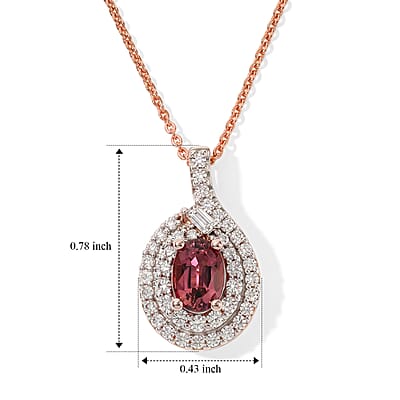 Certified & Appraised D'Joy Premium Pink Tourmaline and Moissanite 1.30 ctw Pendant Necklace in 18K Vermeil Rose Gold Over Sterling Silver 18 Inches