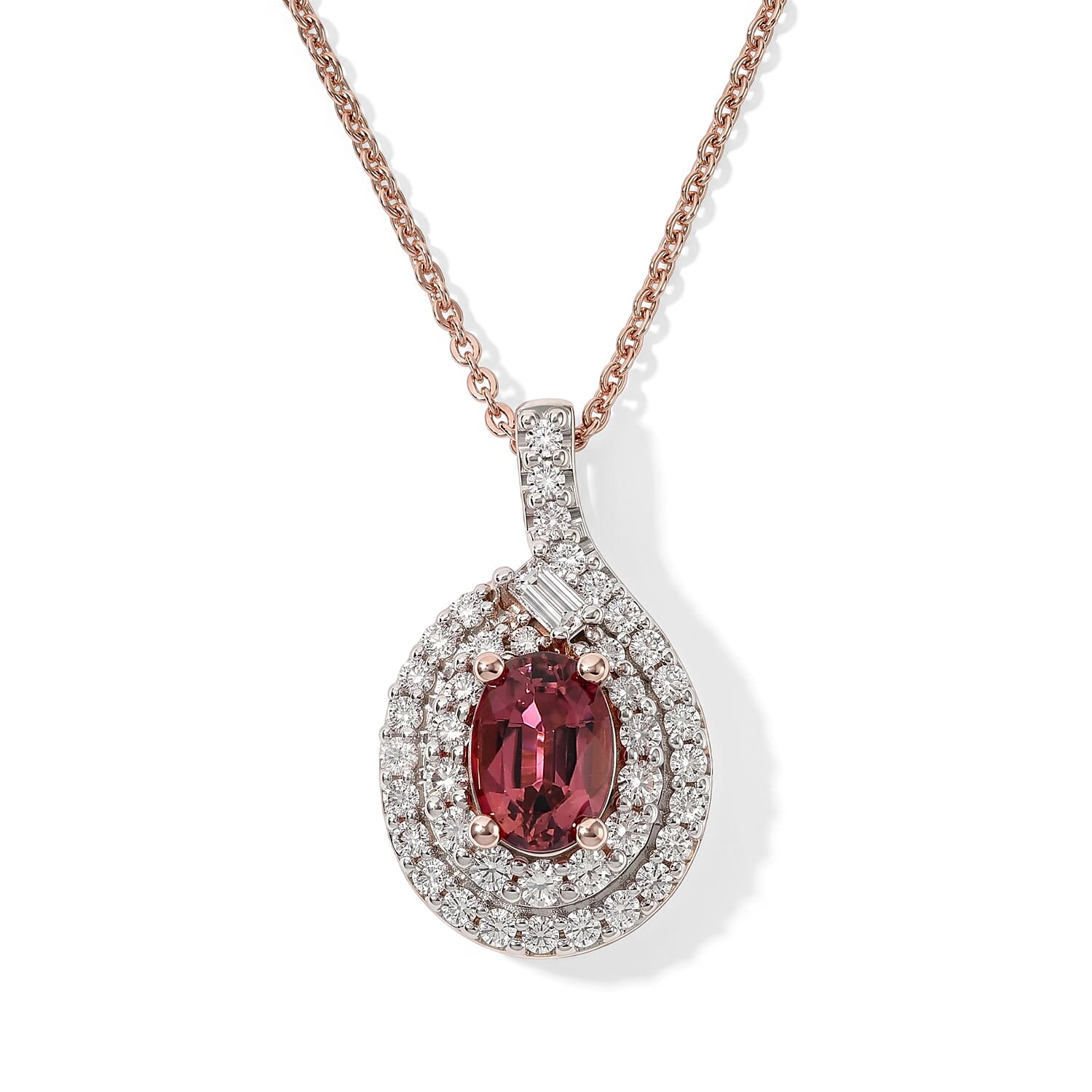 Certified & Appraised D'Joy Premium Pink Tourmaline and Moissanite 1.30 ctw Pendant Necklace in 18K Vermeil Rose Gold Over Sterling Silver 18 Inches