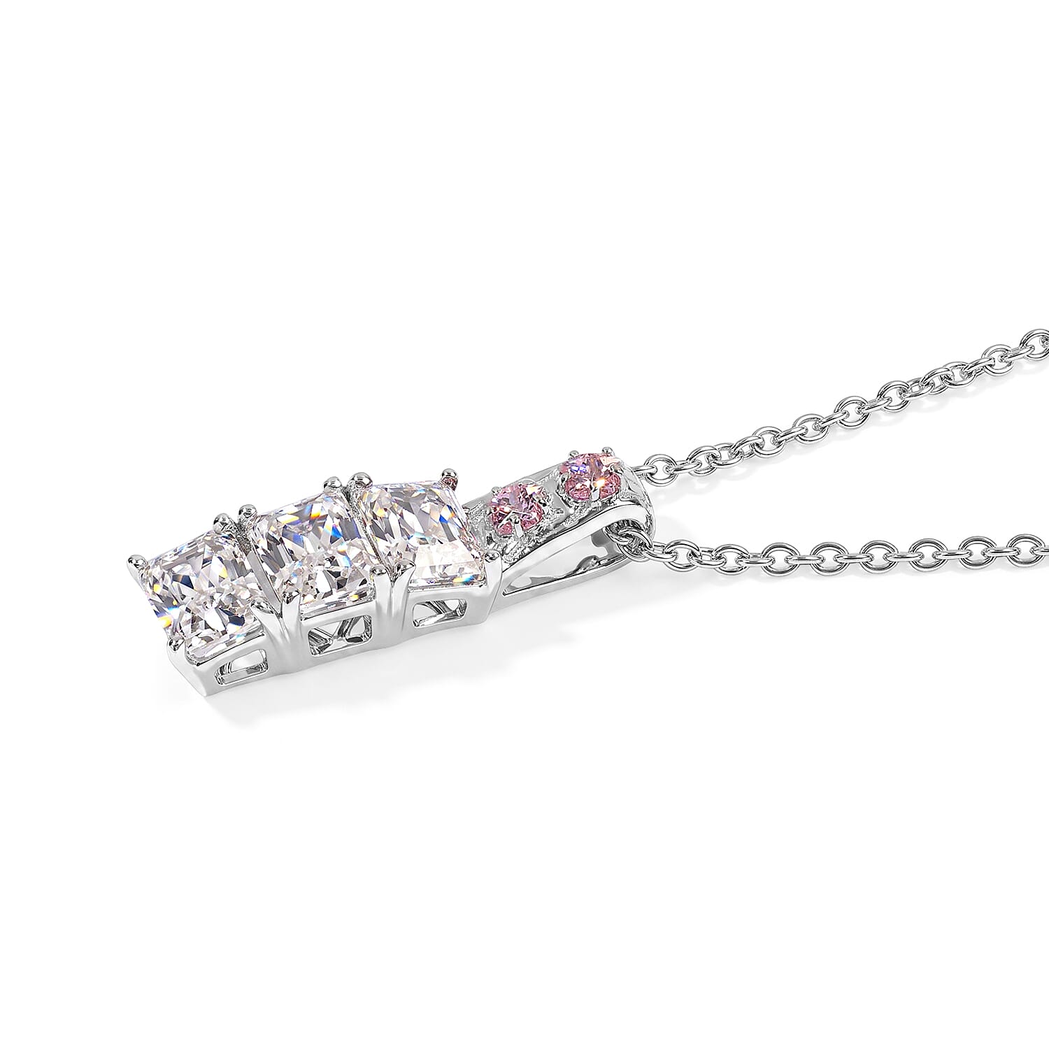 EverTrue Simulated White and Pink Diamond Pendant in Platinum Bond with Stainless Steel Necklace 20 Inches