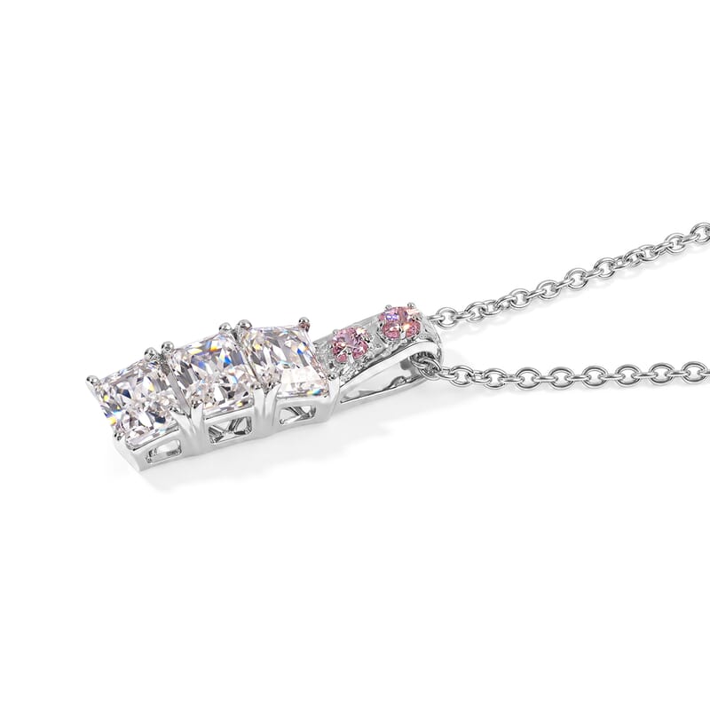 EverTrue Simulated White and Pink Diamond Pendant in Platinum Bond with Stainless Steel Necklace 20 Inches